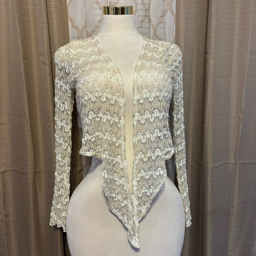 Elegant Lace Cardigan in Cream and White, size L